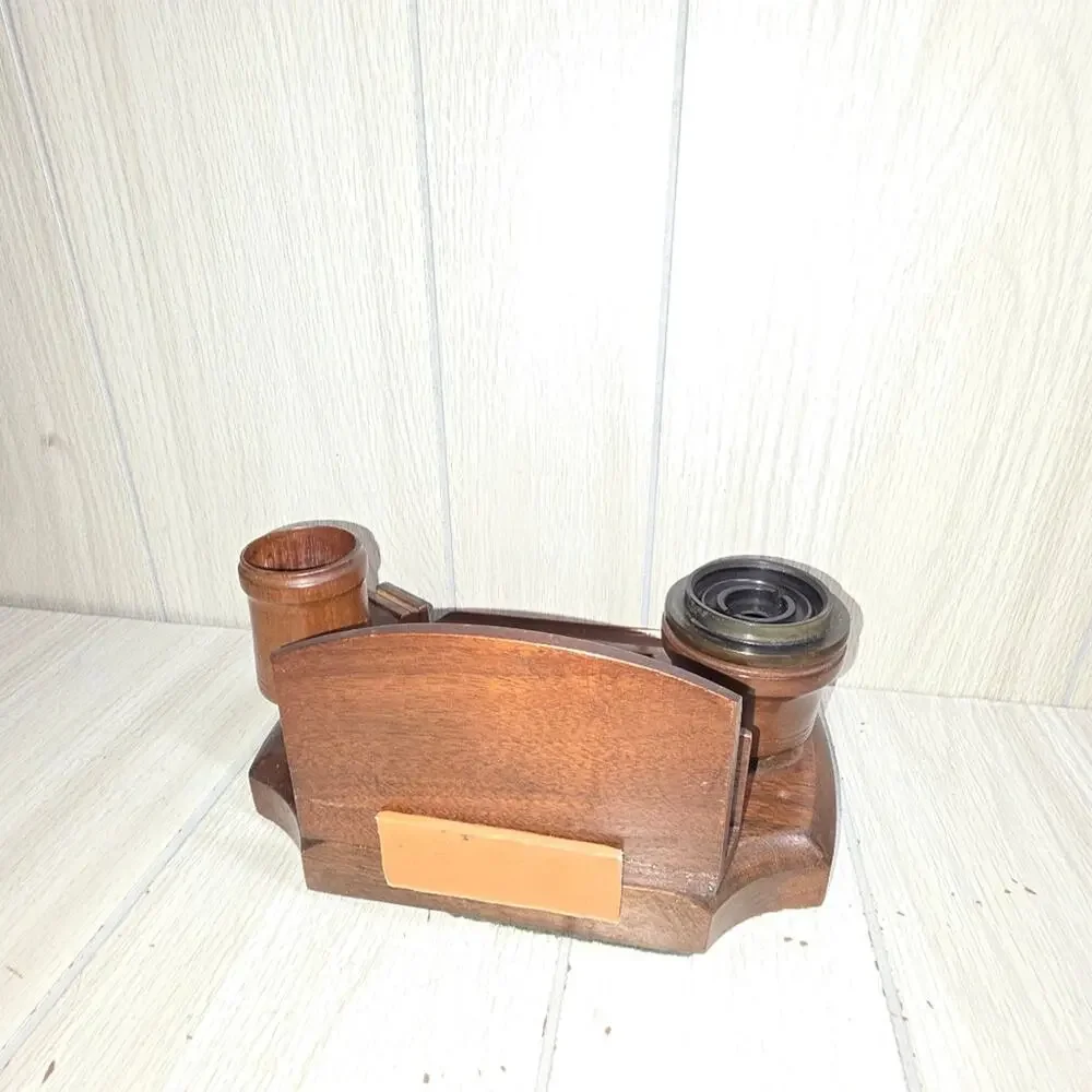 Vtg Antiqe 1920s? French Wooden French Desk Tidy Organizer Lided Ink Well Pen